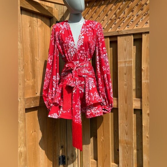 🆕 BRONX & BANCO 🧿 NWOT Bedouin Red Floral Ruffle Tiered Mini Dress, Sz XS US 2 - Picture 2 of 16